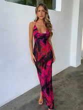 Print Long Halter Spring Summer Backless Nightclub Slim Bodycon Midi Dress